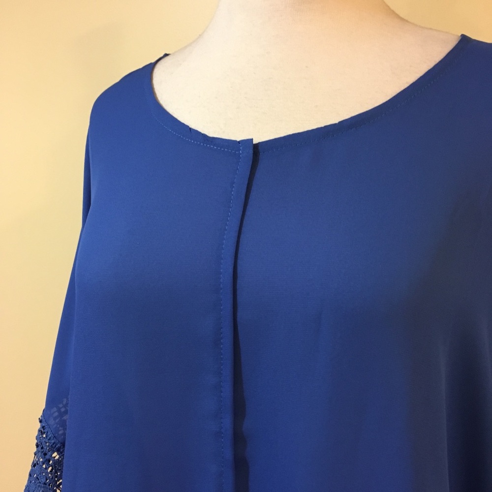 Violet Blue Crochet Lace Trim Batwing Blouse - Picture 6 of 7